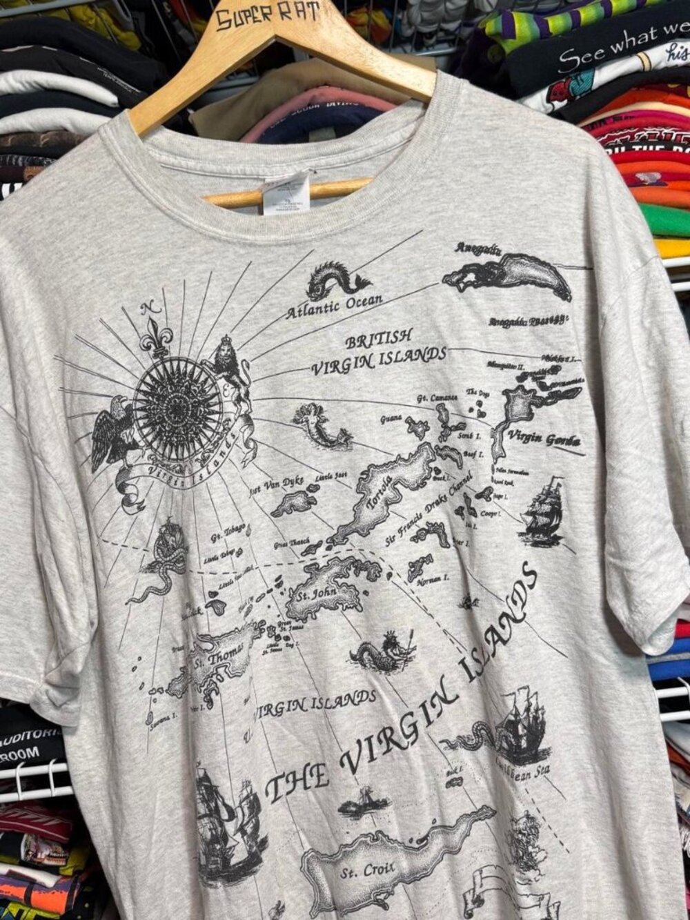 90s vintage Virgin Islands big print graphic t shirt grey